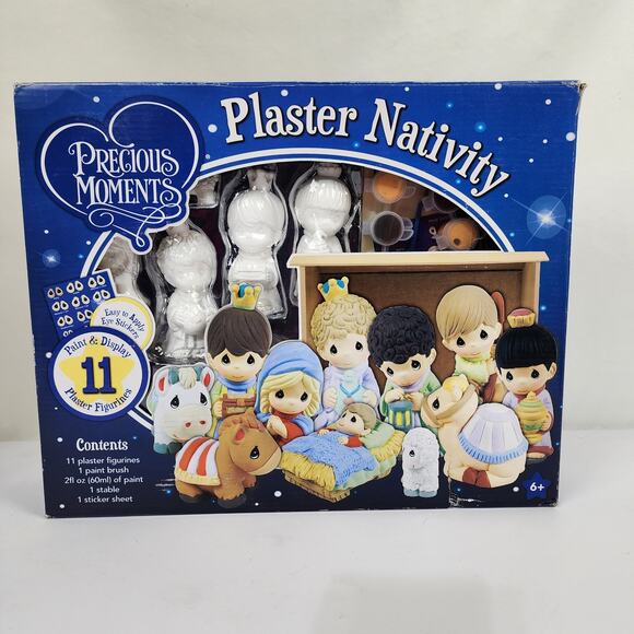 2013 Precious Moments Plaster Nativity Paint & Display Set Kit New in Box - Picture 1 of 4